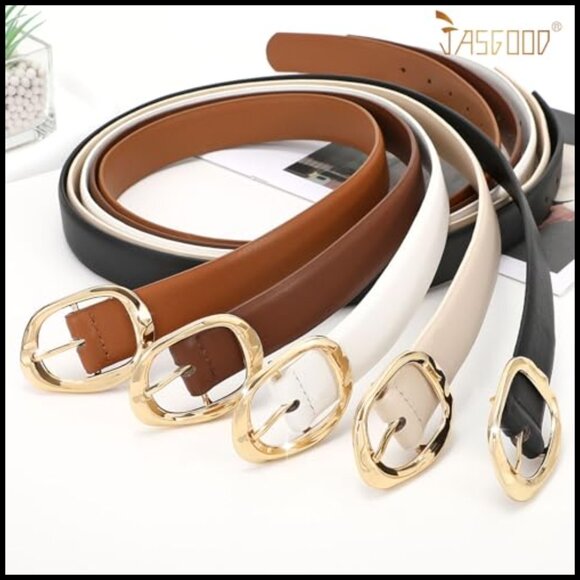 Women\'s Faux Leather Belt with Gold Buckle for Jeans Pants main image 7